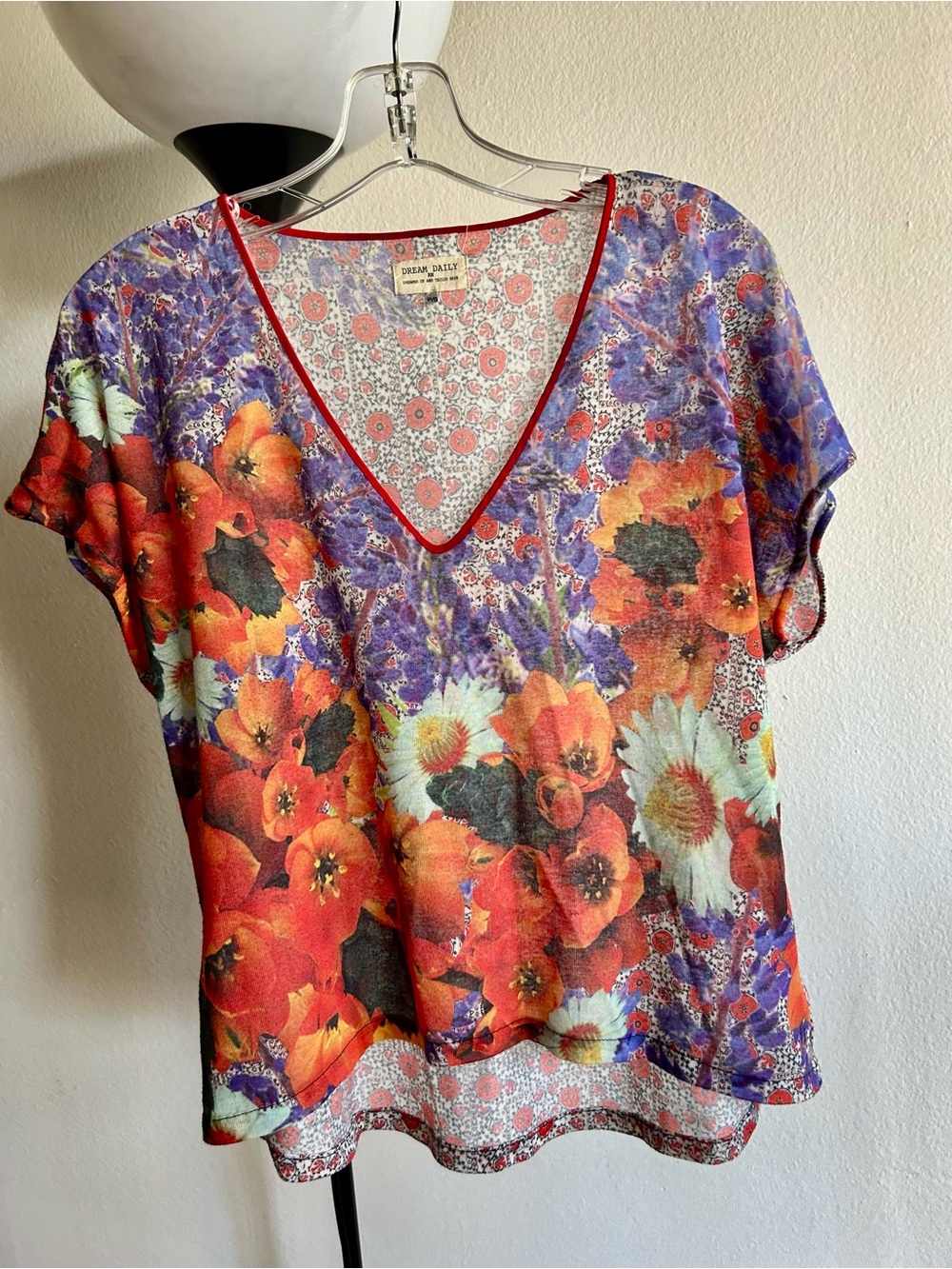 Desigual Floral V-Neck Blouse in Orange & Purple